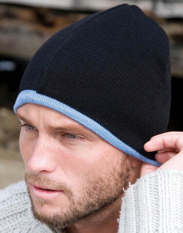 Result Caps Soft Feel Cuffless Reversible Beanie, Black/Sky, One Size bedrucken, Art.-Nr. 346341520