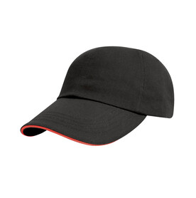 Result Caps Brushed Cotton Decorator Cap with Sandwich Peak, Black/Red, One Size bedrucken, Art.-Nr. 350341540