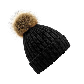 Beechfield Fur Pop Pom Chunky Beanie, Black, One Size bedrucken, Art.-Nr. 364691010 Beechfield Fur Pop Pom Chunky Beanie, Black, One Size bedrucken, Art.-Nr. 364691010