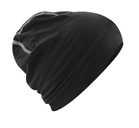 Beechfield Hemsedal Cotton Beanie, Black/White, One Size bedrucken, Art.-Nr. 384691500