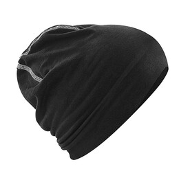 Beechfield Hemsedal Cotton Beanie, Black/White, One Size bedrucken, Art.-Nr. 384691500