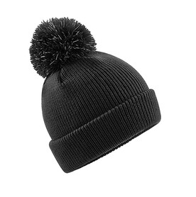 Beechfield Junior Reflective Bobble Beanie, Black, One Size bedrucken, Art.-Nr. 386691010