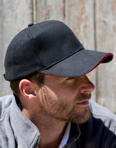 Result Caps Sandwich Brushed Cotton Cap, Navy/Natural, One Size bedrucken, Art.-Nr. 390342600