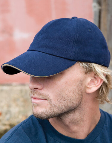 Result Caps Sandwich Brushed Cotton Cap, Navy/Natural, One Size bedrucken, Art.-Nr. 390342600