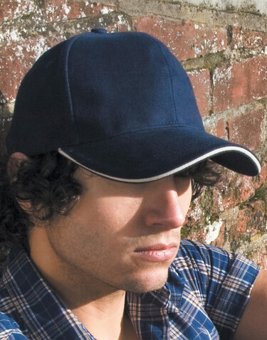 Result Caps Sandwich Brushed Cotton Cap, Navy/Natural, One Size bedrucken, Art.-Nr. 390342600