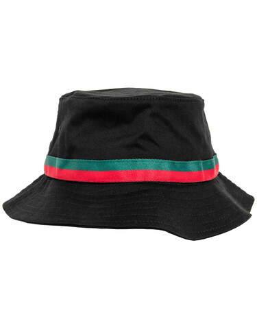 Flexfit Stripe Bucket Hat, Black/Firered/Green, One Size bedrucken, Art.-Nr. 393681840