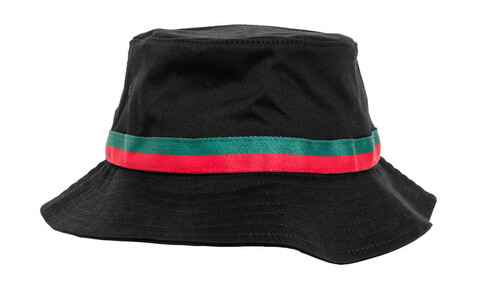 Flexfit Stripe Bucket Hat, Black/Firered/Green, One Size bedrucken, Art.-Nr. 393681840