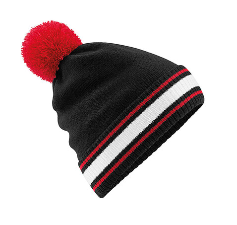 Beechfield Stadium Beanie, Black/Classic Red/White, One Size bedrucken, Art.-Nr. 393691930