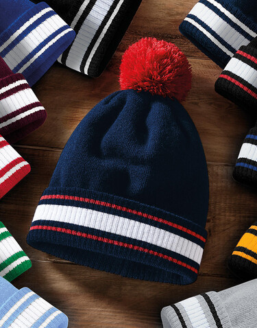 Beechfield Stadium Beanie, Black/Classic Red/White, One Size bedrucken, Art.-Nr. 393691930