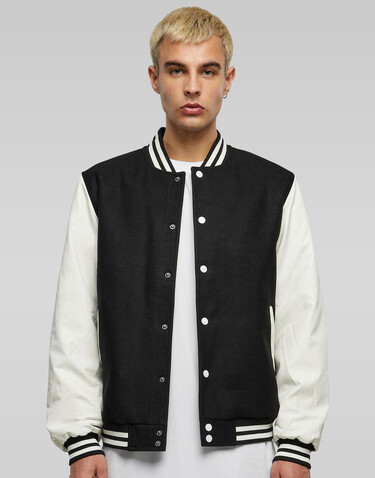 Build Your Brand Oldschool College Jacket, Black/White, S bedrucken, Art.-Nr. 400391501