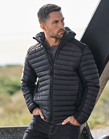 Tee Jays Hooded Outdoor Crossover Jacket, Black/Black Melange, S bedrucken, Art.-Nr. 418541613
