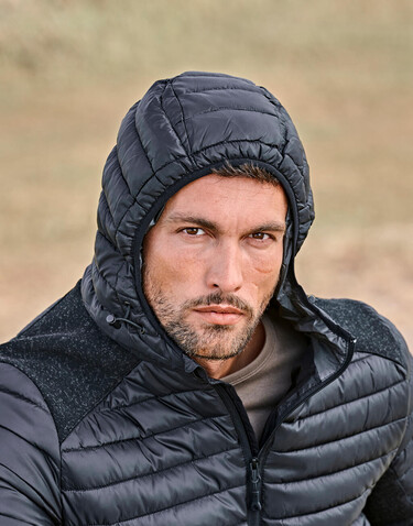 Tee Jays Hooded Outdoor Crossover Jacket, Black/Black Melange, S bedrucken, Art.-Nr. 418541613
