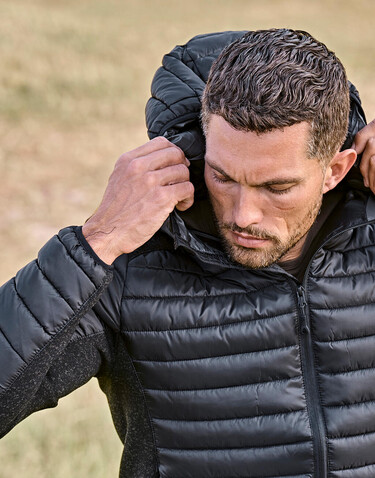 Tee Jays Hooded Outdoor Crossover Jacket, Black/Black Melange, S bedrucken, Art.-Nr. 418541613