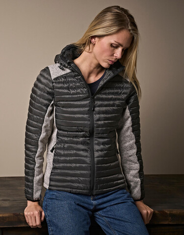 Tee Jays Ladies` Hooded Outdoor Crossover Jacket, Black/Black Melange, S bedrucken, Art.-Nr. 419541613