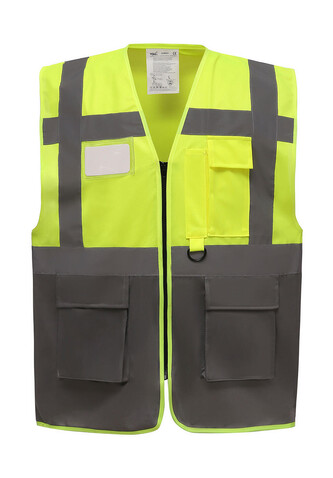Yoko Fluo Executive Waistcoat, Fluo Yellow/Grey, XL bedrucken, Art.-Nr. 421776514