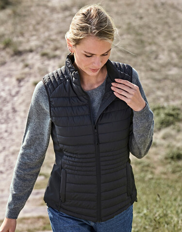 Tee Jays Ladies` Crossover Bodywarmer, Black/Black, S bedrucken, Art.-Nr. 425541773