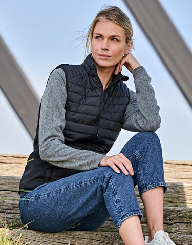 Tee Jays Ladies` Crossover Bodywarmer, Black/Black, S bedrucken, Art.-Nr. 425541773