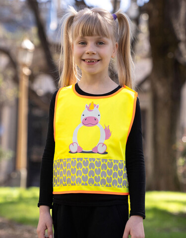 Korntex Children`s Safety Vest Funtastic Wildlife, Unicorn Yellow, 2XS bedrucken, Art.-Nr. 431138011