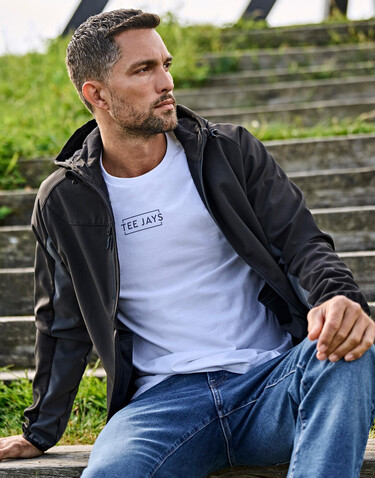 Tee Jays Hooded Lightweight Performance Softshell, Black/Dark Grey, 2XL bedrucken, Art.-Nr. 435541536