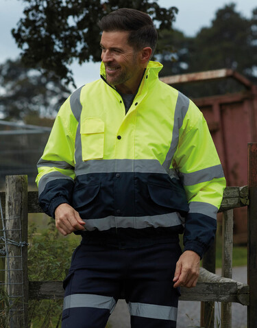 Yoko Fluo 2-Tone Bomber Jacket, Fluo Orange/Navy, XL bedrucken, Art.-Nr. 482774526