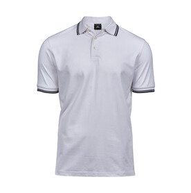 Tee Jays Luxury Stripe Stretch Polo, White/Navy, S bedrucken, Art.-Nr. 507540522