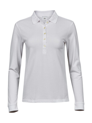 Tee Jays Ladies` Luxury LS Stretch Polo, White, 2XL bedrucken, Art.-Nr. 520540007