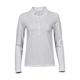 Tee Jays Ladies` Luxury LS Stretch Polo, White, S bedrucken, Art.-Nr. 520540003
