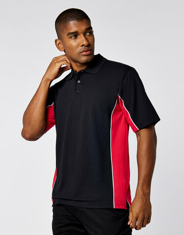 Kustom Kit Classic Fit Track Polo, Black/Red/White, XS bedrucken, Art.-Nr. 547111852