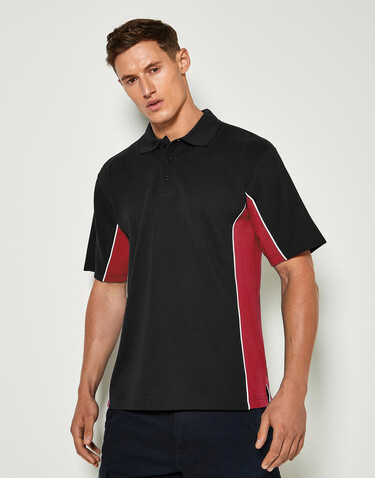 Kustom Kit Classic Fit Track Polo, Black/Red/White, XXS bedrucken, Art.-Nr. 547111851