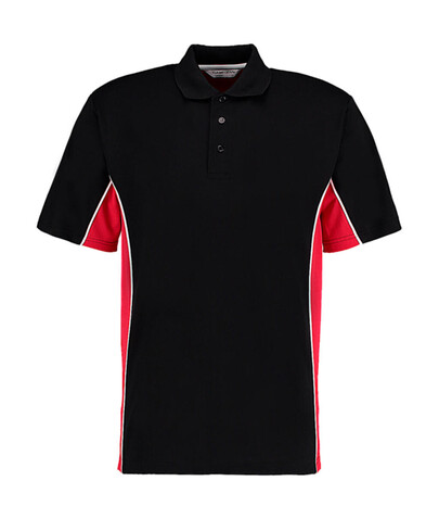 Kustom Kit Classic Fit Track Polo, Black/Red/White, XS bedrucken, Art.-Nr. 547111852