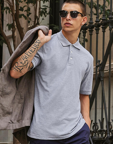 B & C Safran Piqué Polo, Heather Grey, S bedrucken, Art.-Nr. 549421233 B & C Safran Piqué Polo, Heather Grey, S bedrucken, Art.-Nr. 549421233