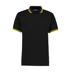 Kustom Kit Classic Fit Tipped Collar Polo, Black/Yellow, S bedrucken, Art.-Nr. 594111473