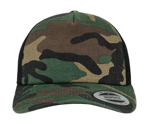 Flexfit Camo Trucker Cap, Wood Camo/Black, One Size bedrucken, Art.-Nr. 615687530