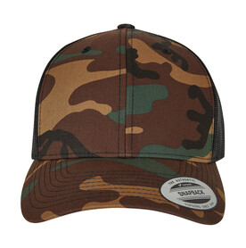Flexfit Retro Trucker Camo, Camo/Black, One Size bedrucken, Art.-Nr. 632687580