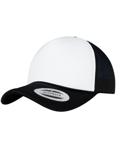 Flexfit Foam Trucker Cap Curved Visor, Black/White/Black, One Size bedrucken, Art.-Nr. 651681800
