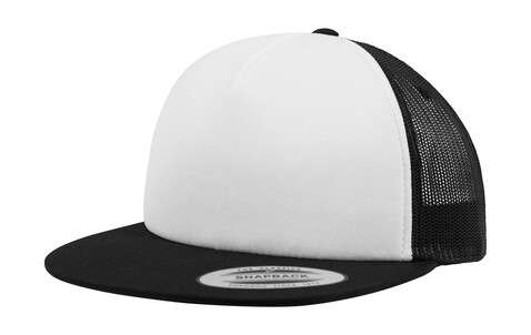 Flexfit Foam Trucker with White Front, Black/White/Black, One Size bedrucken, Art.-Nr. 652681800
