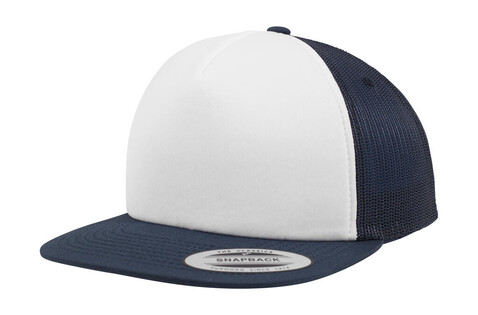 Flexfit Foam Trucker with White Front, Navy/White/Navy, One Size bedrucken, Art.-Nr. 652682800