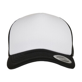 Flexfit Classic Curved Foam Trucker Cap – White Front, Black/White/Black, One Size bedrucken, Art.-Nr. 655681800