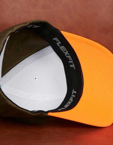 Flexfit 3-Tone Flexfit Cap, Neonorange/White/Olive, S/M bedrucken, Art.-Nr. 658684841