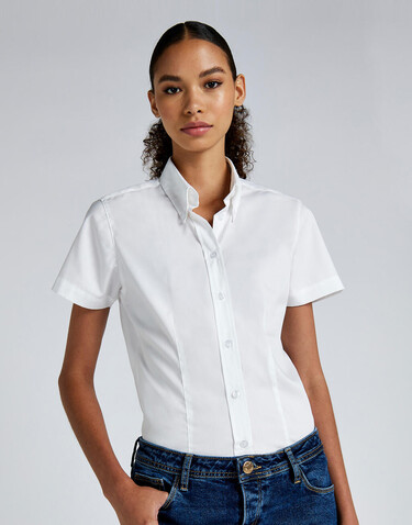 Kustom Kit Women`s Tailored Fit Premium Oxford Shirt SSL, White, M bedrucken, Art.-Nr. 701110003