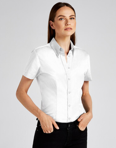 Kustom Kit Women`s Tailored Fit Premium Oxford Shirt SSL, White, M bedrucken, Art.-Nr. 701110003