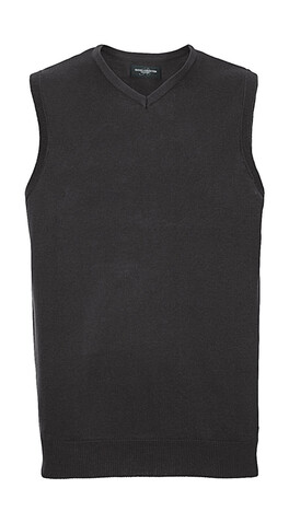 Russell Europe Adults` V-Neck Sleeveless Knitted Pullover, Black, XL bedrucken, Art.-Nr. 704001016