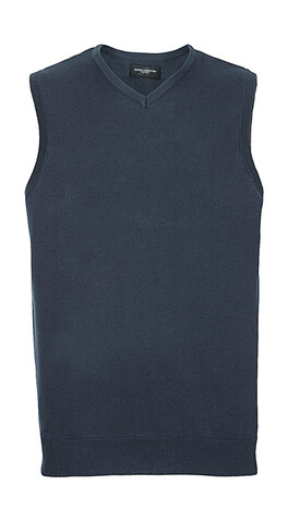 Russell Europe Adults` V-Neck Sleeveless Knitted Pullover, French Navy, L bedrucken, Art.-Nr. 704002015