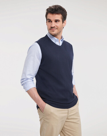 Russell Europe Adults` V-Neck Sleeveless Knitted Pullover, Black, XS bedrucken, Art.-Nr. 704001012