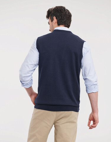Russell Europe Adults` V-Neck Sleeveless Knitted Pullover, French Navy, L bedrucken, Art.-Nr. 704002015