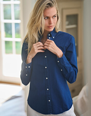 Tee Jays Ladies` Casual Twill Shirt, Indigo, S bedrucken, Art.-Nr. 706543183