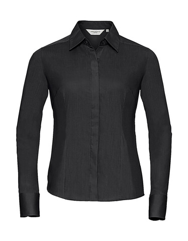 Russell Europe Ladies` LS Fitted Poplin Shirt, Black, XS bedrucken, Art.-Nr. 712001012