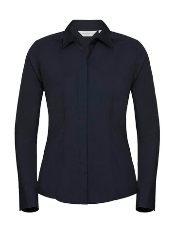 Russell Europe Ladies` LS Fitted Poplin Shirt, French Navy, S bedrucken, Art.-Nr. 712002013