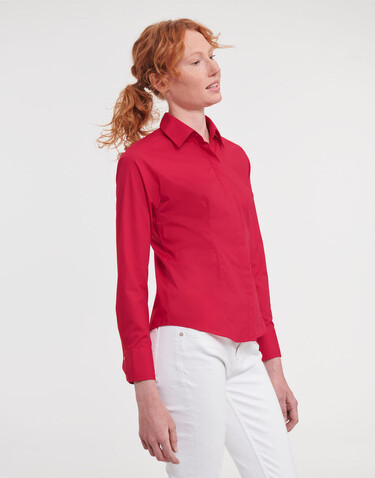 Russell Europe Ladies` LS Fitted Poplin Shirt, Classic Red, XS bedrucken, Art.-Nr. 712004012
