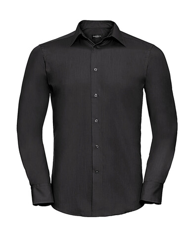 Russell Europe Tailored Poplin Shirt LS, Black, 2XL bedrucken, Art.-Nr. 717001017